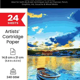 artios Artists' Mixed Media Cartridge Paper A5- 24 Drawing Sheets , Ideal for Charcoal,Graphite,Acrylic,Watercolor,Gouache,Ink & Other Mixed Media A5 240 gsm Drawing Paper-picture-39