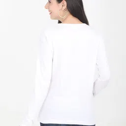fleximaa Women Solid Round Neck Pure Cotton White T-Shirt image 2