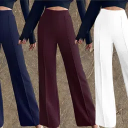 lecowar Women Regular Fit Blue, Maroon, White Polyester Trousers-picture-16