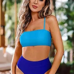 swibona Self Design Women Bikini Blue Swimsuit image 2