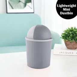 kuber industries Pack of 2 Portable Small Table Dustbin for Home & Office | 1 Ltr | Light Grey Plastic Dustbin image 2