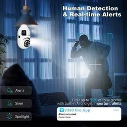 Yachyae 5+5MP HD Bulb PTZ WiFi CCTV Camera | Night Vision | SD Card Support 128GB Security Camera image 3