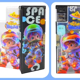 poksi Space Theme Pencil Box with Light| Dual Sharpener| Magnetic Closure | Table lamp Light Art Plastic Pencil Box-picture-24