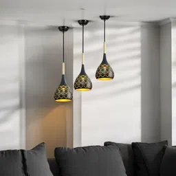 Areezo Black Cutting Style Hanging Light For Home Decor(Without Bulb)(Pack Of 3) Pendants Ceiling Lamp-picture-31
