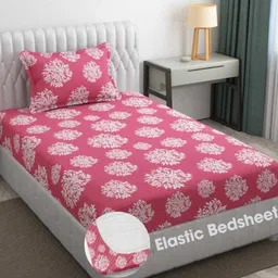 apni dukan Cotton Single Fitted (Elastic) 204 TC Printed Bedsheet-picture-17