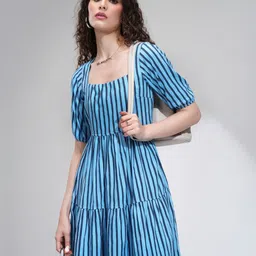 tokyo talkies Women Fit and Flare Blue Midi/Calf Length Dress-picture-17