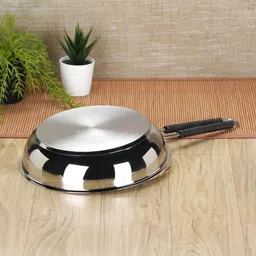 sumeet Stainless Steel Induction Bottom Fry Pan 1.250 LTR, 21.5 cm Dia, Silver Fry Pan 21.5 cm diameter 1.25 L capacity image 2