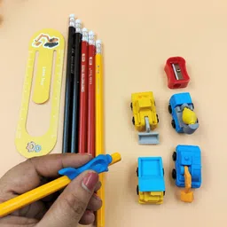 paper bear Construction car truck ersaer 1 sharpener 6 pencil 1 grip 1 ruler set for kids Pencil image 1