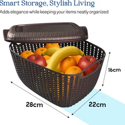 kuber industries 3 Pcs Plastic M 30 Basket for Storage Vegetables and Fruits with Lid | Brown Plastic Fruit & Vegetable Basket image 3