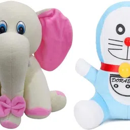 White Elephant & Doraemon Soft Stuffed Toy - 30 cm - 18 cm-image-2