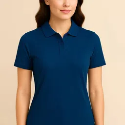 adyavastram Women Solid Polo Neck Polyester Blue T-Shirt-picture-19