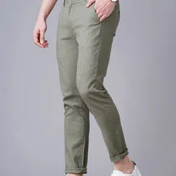 british club Men Slim Fit Green Linen Blend Trousers image 2