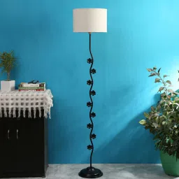 new era Avogadro White Jute Shade Club Floor Lamp With Iron Base image 2