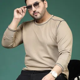 rigo Men Solid Round Neck Polyester Beige T-Shirt-picture-26