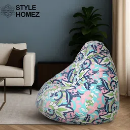 style homez 4XL Classic Cotton Canvas Floral Printed Teardrop Bean Bag With Bean Filling image 3