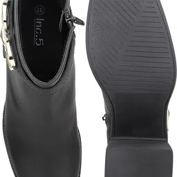 inc.5 Women Black Block Heel Chunky Boots With Buckle Detail Boots For Women image 3