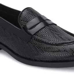 House Of Pataudi Men Black Faux Leather Formal Slip On Loafers Loafers For Men image 2