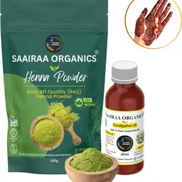 saairaa organics BAQ Bridal Henna Powder (triple sifted) 100g with Eucalyptus Oil 30ml Combo Natural Mehendi-picture-19
