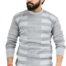 life and style Men Self Design Round Neck Grey Sweater-picture-24