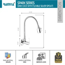 ramya Sink Spray Topaz- Wall Mounted | Heavy Brass Body & Knob | SS304 Rust Resistant Flexible Spout | Dual Flow Sink Tap Faucet image 4