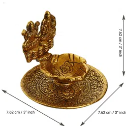 ecraftindia Goddess Laxmi & Lord Ganesha Golden Metal Diya Aluminium Table Diya image 4