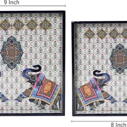 duli Set of 2 Square Elephants Design Serving Tray for Diwali & Festive Gifts Tray image 3