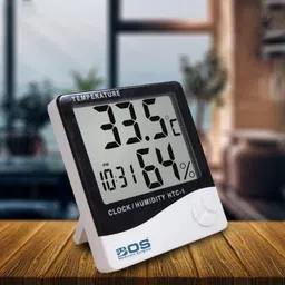 Bos Medicare Surgical HTC-1 Digital Room Temperature Thermometer with Hygrometer & Clock Temprature & Humidity Meter With Clock LCD Display for Indoor/Outdoor Room Thermometer image 2
