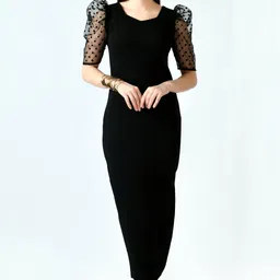 iuga Women Bodycon Black Midi/Calf Length Dress image 5