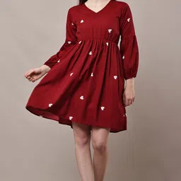 bright nex Women Fit and Flare Maroon Mini/Short Dress-picture-30
