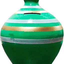 daksh prajapati enterprises Handcrafted Green Clay Money Bank (Pack of 1) Coin Bank image 3
