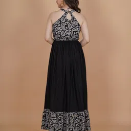 indianic Women Fit and Flare Black Maxi/Full Length Dress image 2