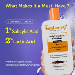 bonberry Exfoliating Body Wash - Lactic Acid, Salicylic Acid | Shower Gel for Women & Men image 3