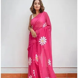 nirave fashion Floral Print, Printed Daily Wear Cotton Linen Saree image 3