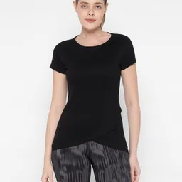 ap'pulse Women Solid Round Neck Pure Cotton Black T-Shirt-picture-21