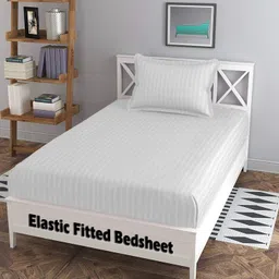 redrome Cotton Single Fitted (Elastic) 300 TC Striped Bedsheet-picture-40