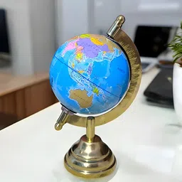 clearo Mini World Globe with Golden Stand – 3 Inch Educational & Decorative Desk Globe Golden Arc Base, Multicolor Monument Map, Blue Ocean for Kids School Home Office Laminated Political Geography Study World Globe image 3