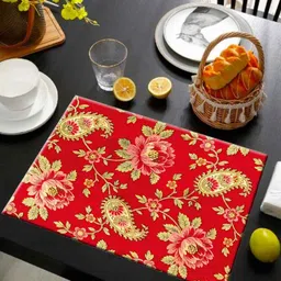 ambbi collections Florals Red (12 x 17.5) Satin (Set of 6) Placemats image 1