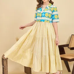 zummer Women Fit and Flare Yellow Midi/Calf Length Dress-picture-15