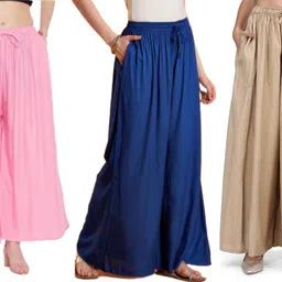 tnq Pack of 3 Women Flared Multicolor Viscose Rayon Trousers-picture-23