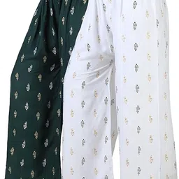 Pack of 2 Women Regular Fit Green, White Cotton Blend Trousers-image-9