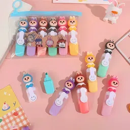 kibo Labubu highlighter set for kids – 6 pcs cute pastel markers image 1