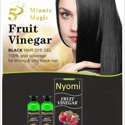 nyomi Fruit Vinegar Gel Based Black Color Hair DYE For Men and Women (AMMONIA FREE) , 1000 ML Natural Black image 2