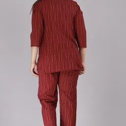 stylofusion Women Night Suit Set Maroon Printed image 2