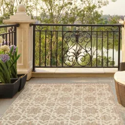 priyate Beige Abstract Polypropylene 8 ft x 10 ft Machine Made Rug image 1
