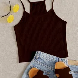 aahwan Casual Sleeveless Self Design Women Brown Top image 4