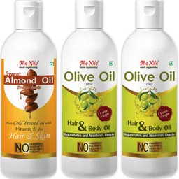 the nile Pure Cold Pressed SWEET ALMOND OIL with Vitamin E for Hair Regrowth & Body Oil 100 ML + 100 % Pure Olive Oil To Support Hair Regrowth and Body, Rejuvenates and Nourishes Deeply 100 ML + 100 % Pure Olive Oil To Support Hair Regrowth and Body, Rejuvenates and Nourishes Deeply 100 ML (Set of 3 Bottle) (300 ML) Hair Oil-picture-20
