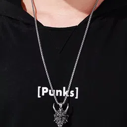 rappersshop Stainless Steel Devil Pendant Locket Set with Box Chain Sterling Silver Stainless Steel Pendant Set image 2