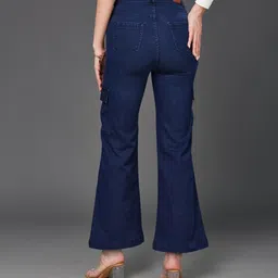 miss chase Women Flared High Rise Dark Blue Jeans image 3