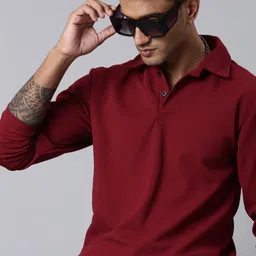 lewel Men Solid Polo Neck Polyester Red T-Shirt-picture-20