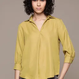 roadster Casual Cuffed Sleeves Solid Women Yellow Top-picture-18